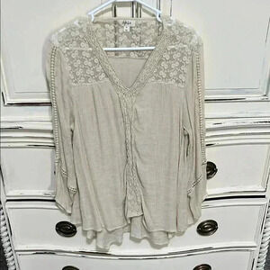 Style & co Beige Lace Detail Women's Top